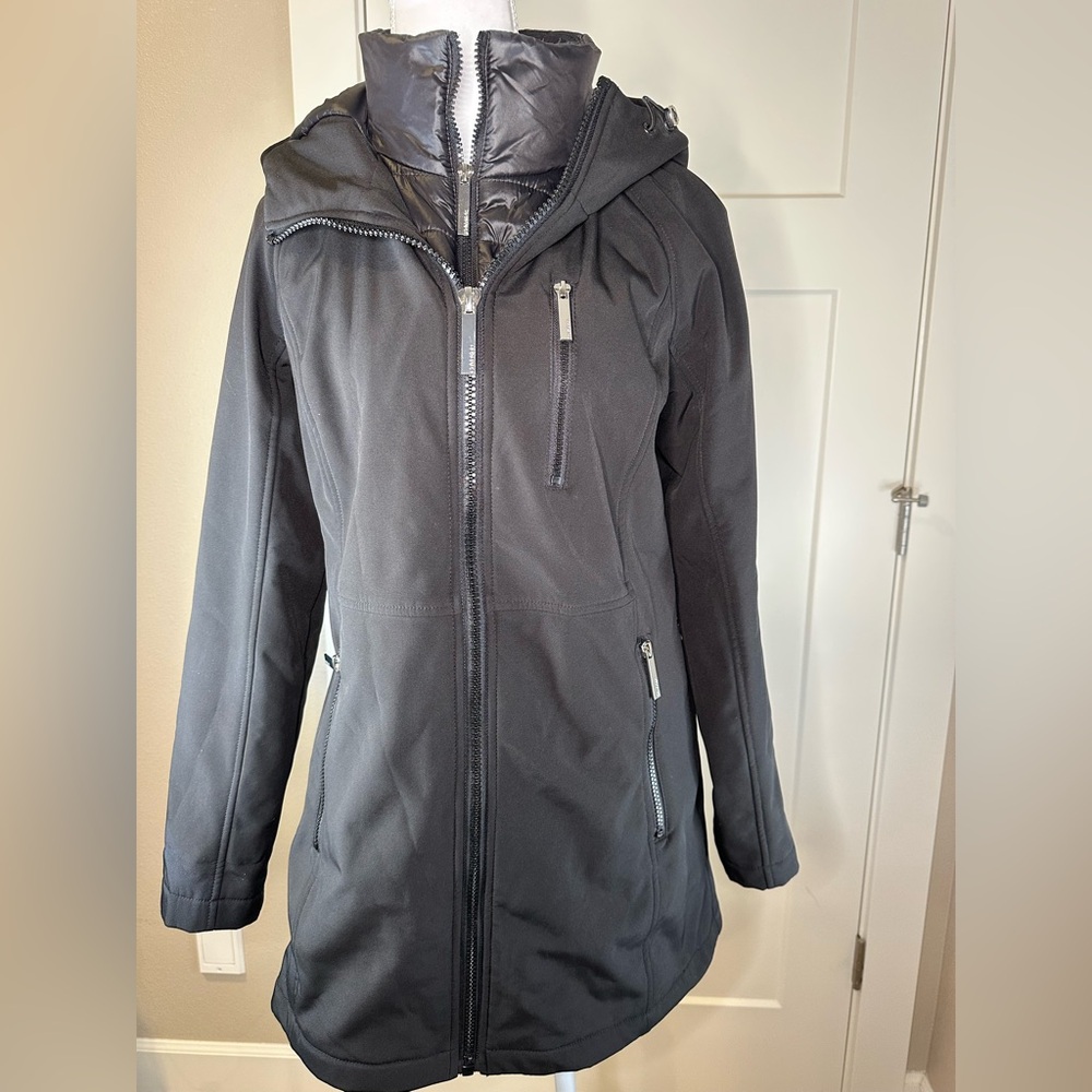 Calvin Klein Women’s Shell Coat With Inner Quilted Bib and Hood Size Small‎
